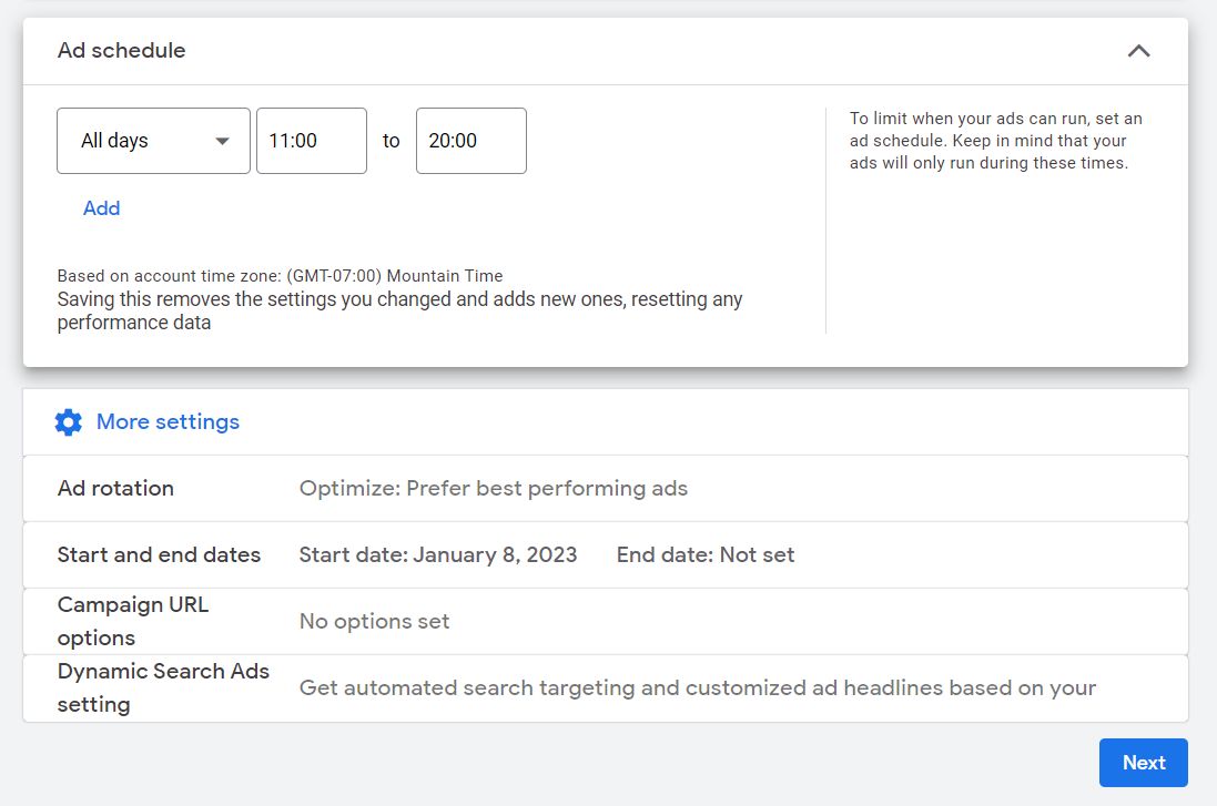 More Settings in Google Ads